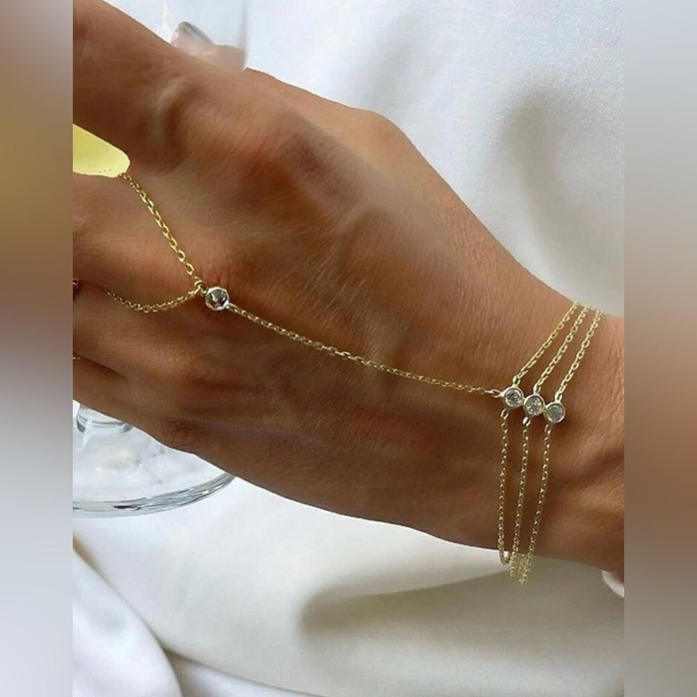 Anthropologie Gold Layered Bracelet with Clear Stone Accents